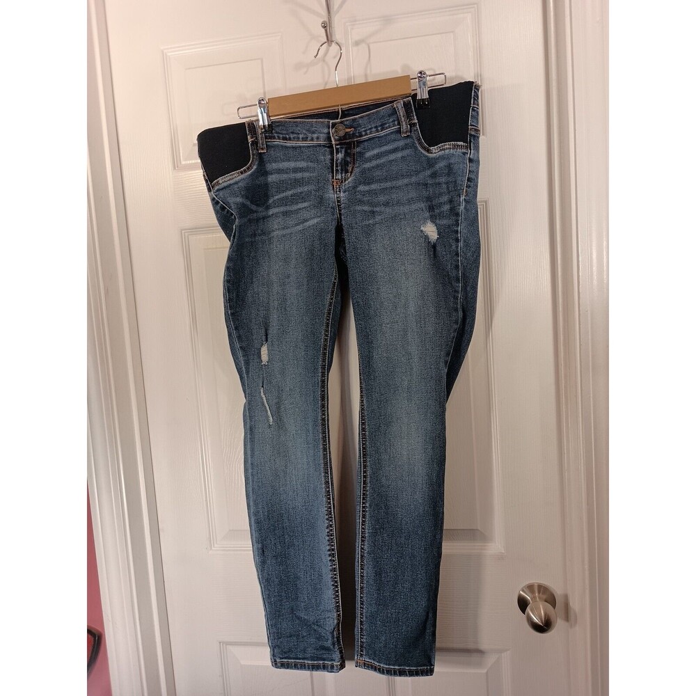 Indigo Blue Jeans Size L Skinny Partial Elastic Waist Distressed